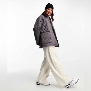 ASOS Design Quilt Jacket with Cord Collar Size 6 Women’s Charcoal Gray
